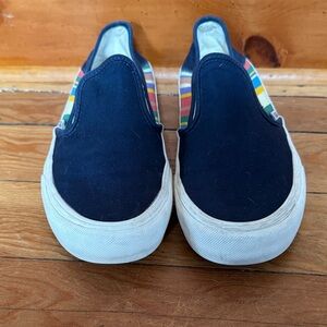 Women’s Navy Slip-On Vans with Striped Accents